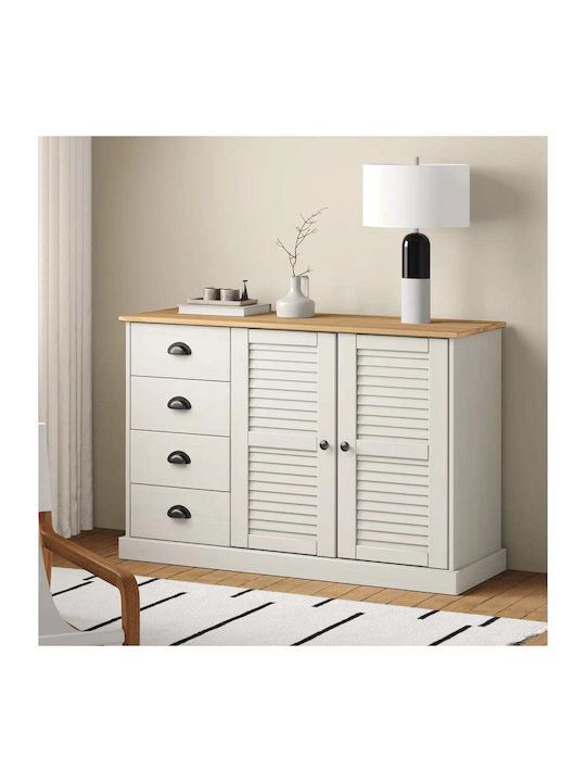 Wooden & Metallic Buffet with Drawers White L113xW40xH75cm