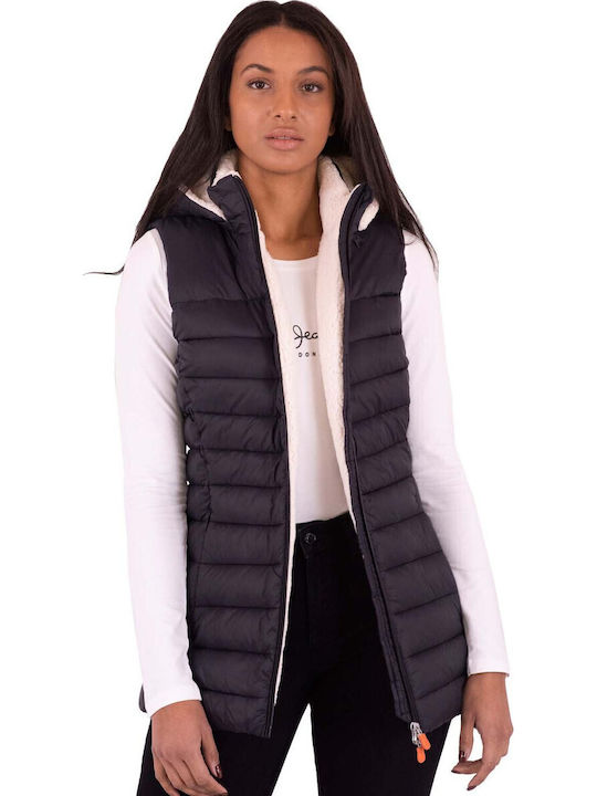 Lungă Jachetă de femei Fără mâneci Puffer Negru