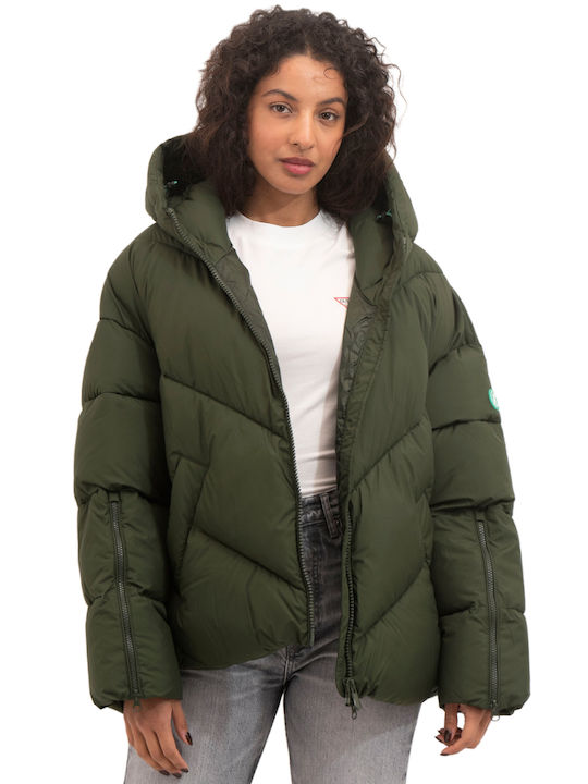 Save The Duck 'JANETH' Women's Short Puffer Jacket for Winter with Hood Green