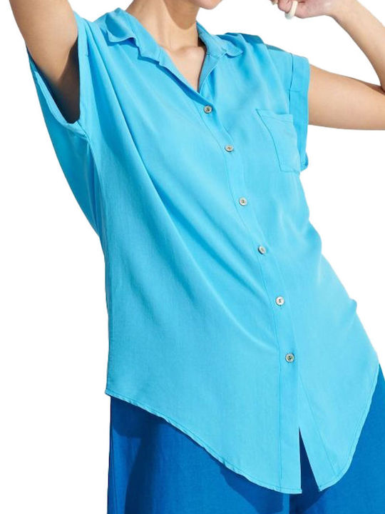 Ale - The Non Usual Casual Women's Monochrome Short Sleeve Shirt Turquoise