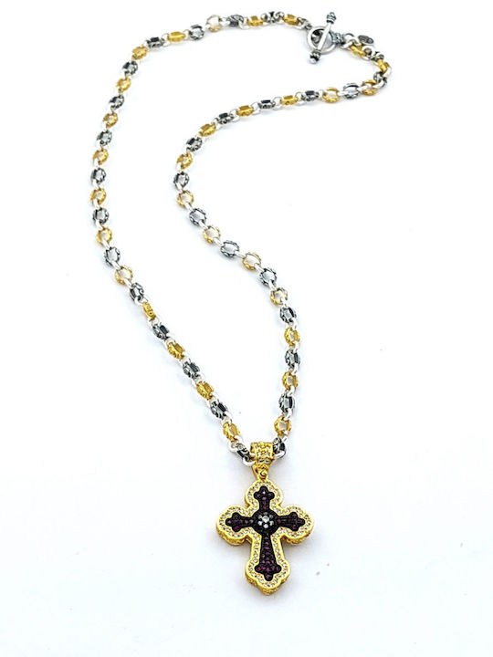 Dimitrios Exclusive Women's Cross from Gold Plated Silver with Chain