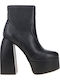 Ghete dama de piele Ankle Boots Culoare Full Face Marsală Negru
