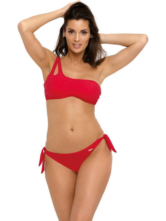 Set Bikini Με Έναν Ώμο με Ελαφριά Ενίσχυση Κόκκινο