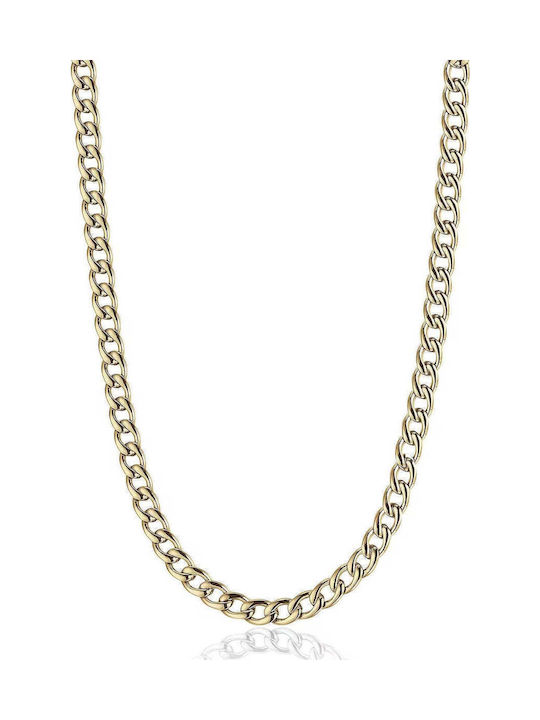Luca Barra Chain Neck made of Steel Gold-plated Wide Thickness 8mm and Length 50cm