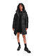 Women's Long Puffer Jacket for Spring or Autumn with Hood Black