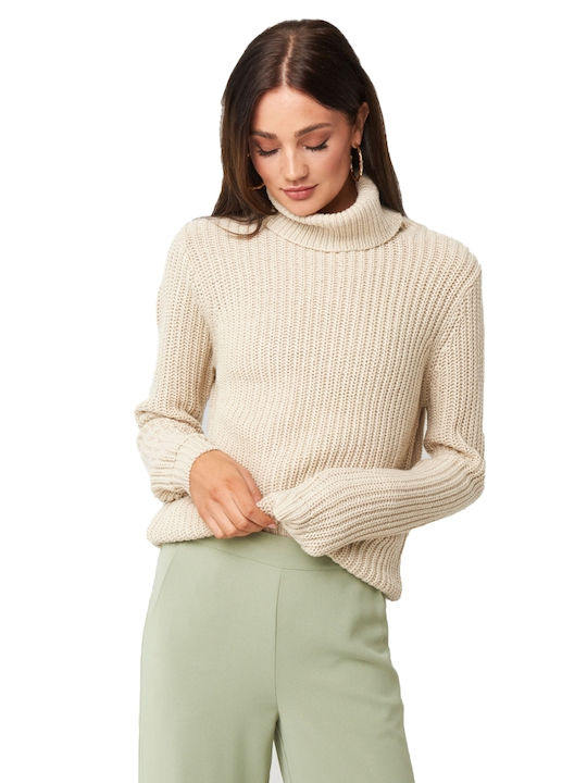 Rut & Circle Rut Women's Long Sleeve Sweater Turtleneck Beige