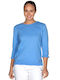 Vera Women's Blouse Cotton with 3/4 Sleeve Light Blue