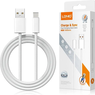 Ldnio LS901 Braided USB 2.0 Cable USB-C male - USB-A male 25W White 1m