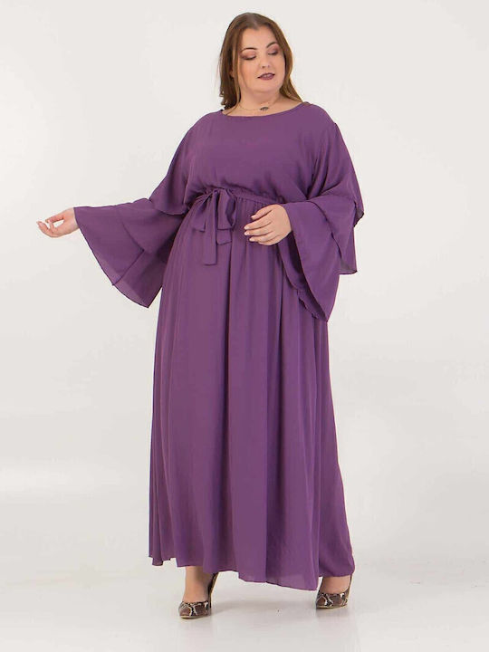 Maxi Evening Dress with Ruffle Purple