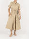 Sommer Midi Hemdkleid Kurzärmelig Beige