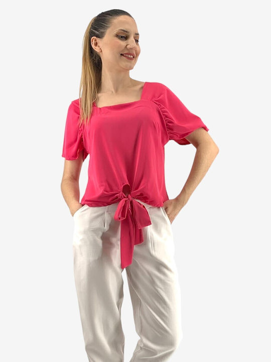 Sushi's Closet Damen Sommerliches Crop Top Kurzärmelig Fuchsie