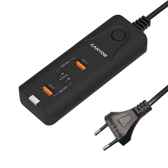 Canyon Suport de Încărcare cu 2 Porturi USB-A și 2 Porturi USB-C 20W Livrarea energiei / Quick Charge 3.0 în culoarea Negru (H-10)