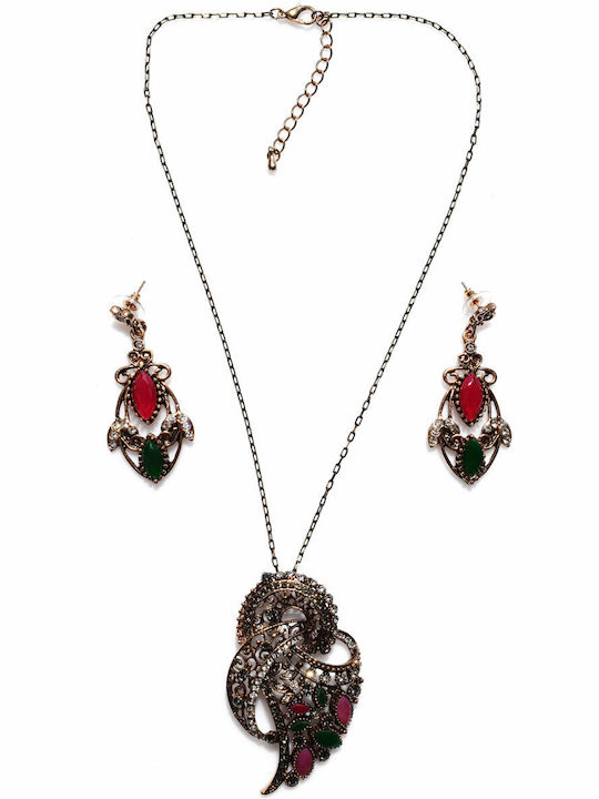 Bizoutaki Set with Necklace & Earrings from Brass Gold Plated
