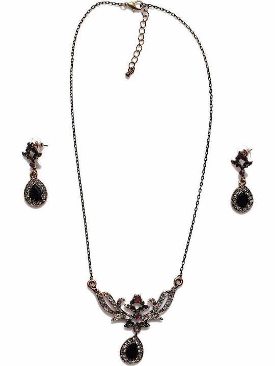 Bizoutaki Set with Necklace & Earrings from Brass Gold Plated