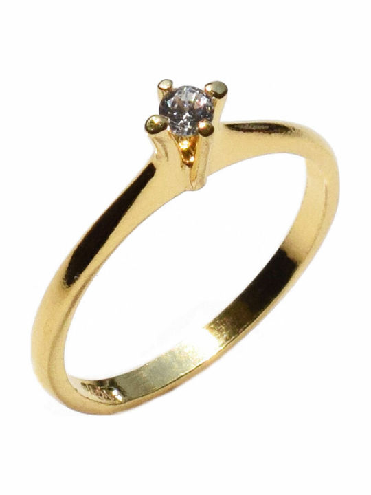 Bizoutaki Single Stone Ring Made of Gold Plated Silver with Zircon