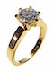 Bizoutaki Single Stone Ring from Gold Plated Silver with Zircon