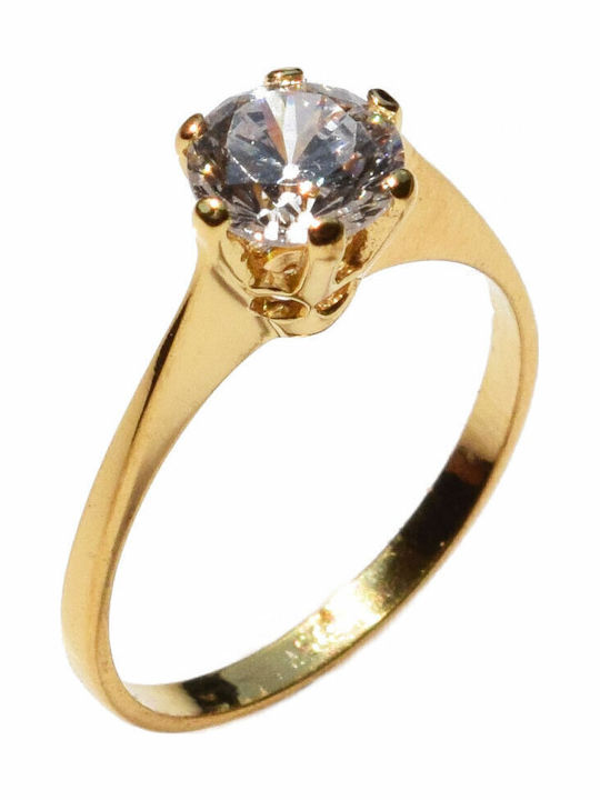 Bizoutaki Single Stone Ring Made of Gold Plated Silver with Zircon