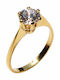 Bizoutaki Single Stone Ring Made of Gold Plated Silver with Zircon