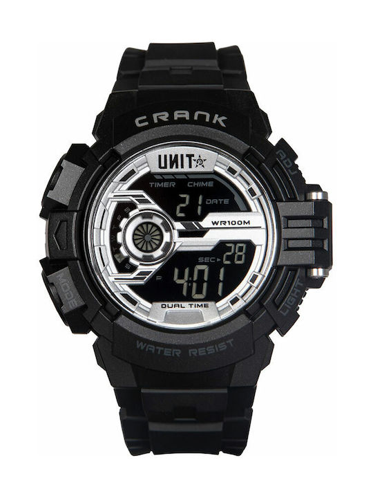 Unit CRANK Digital Watch Chronograph Battery with Black Rubber Strap