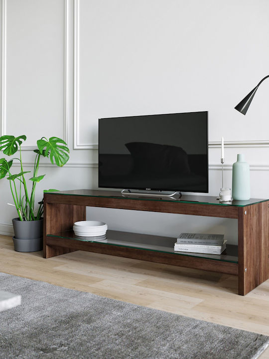 Stand TV Din Lemn Masiv Și Sticlă Maro L140xA45xÎ45cm