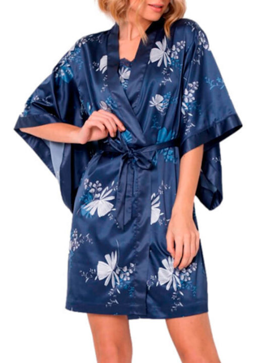 Aruelle Summer Women's Satin Robe Navy Blue