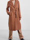 Pieces Women's Wool Midi Coat with Belt Brown