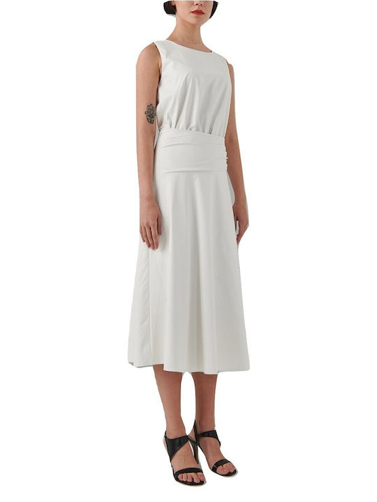 Ale - The Non Usual Casual Δερμάτινη Ψηλόμεση Midi Φούστα σε Λευκό χρώμα