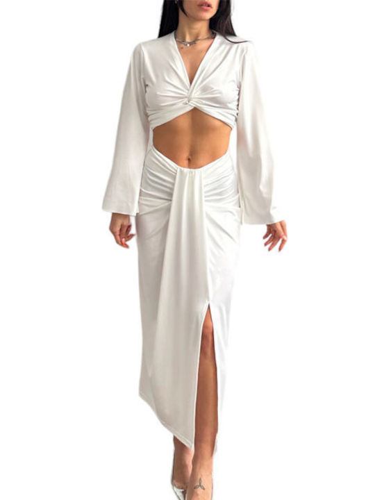 Chica Set with Midi Skirt in White color