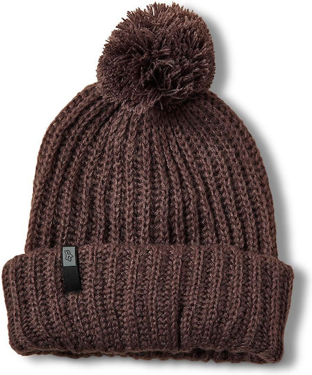 Indio Pom Pom Beanie Γυναικείος Σκούφος με Rib Πλέξη σε Καφέ χρώμα
