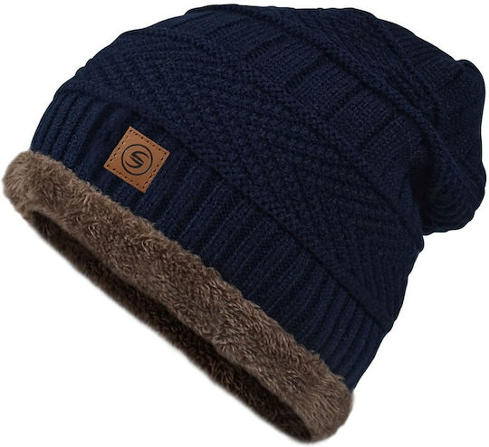 Beanie Cap with Braid Navy Blue