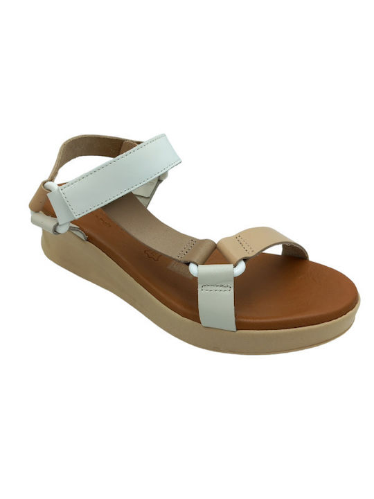 Oh My Sandals Leder Damen Flache Sandalen Flatforms in Weiß Farbe