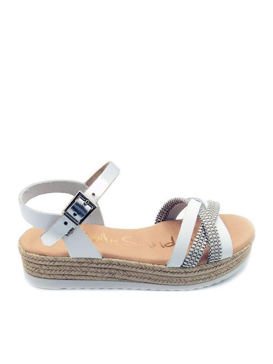 Leather Women's Flat Sandals in White Color