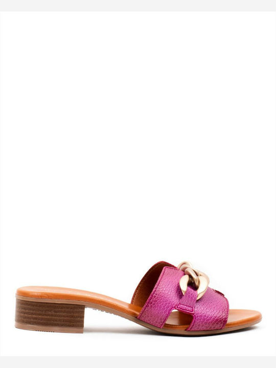 Hispanitas Chunky Heel Leather Mules Fuchsia