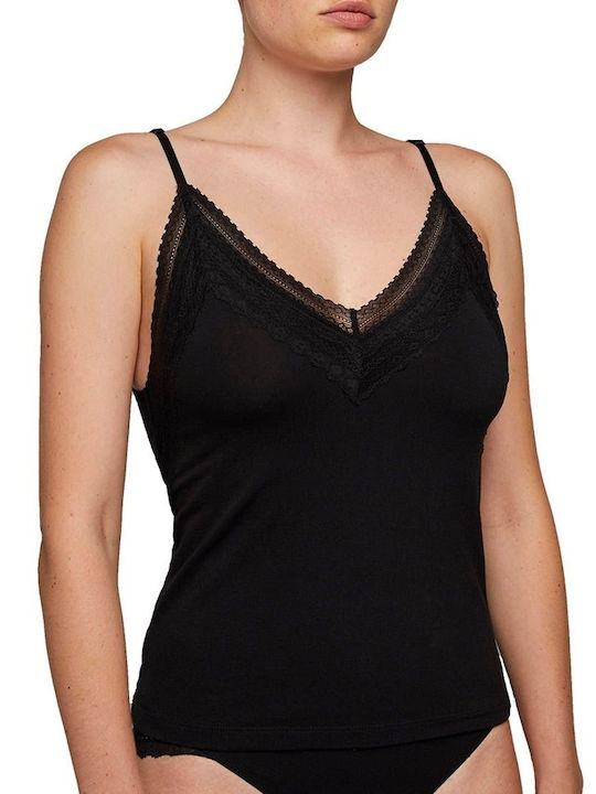 Ysabel Mora Bumbac Negru Tricou pentru femei cu curea de spaghete