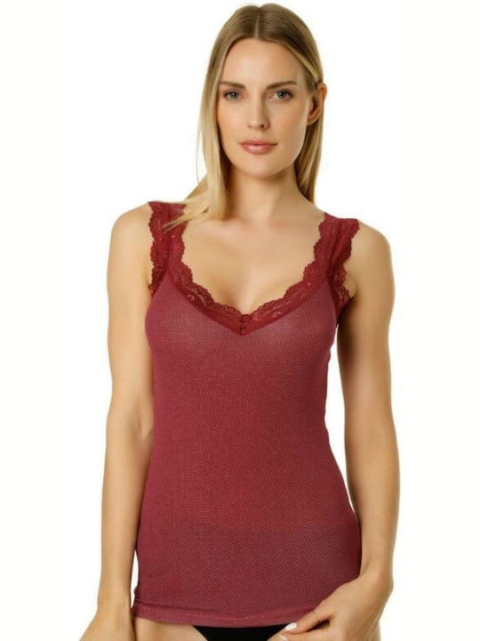 Sexen Fără mâneci Bumbac Burgundy Tricou pentru femei