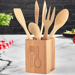 Wooden Cooking Utensil Set with Base Beige 6pcs