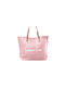 Golden Hill Straw Beach Bag with Wallet Pink