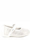 Kids Leather Ballerinas with Hoop & Loop Closure White