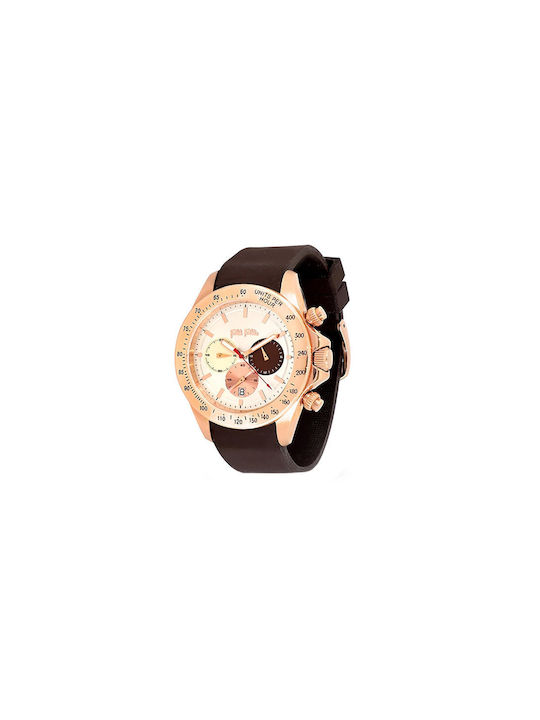 Folli Follie Color Me Free Damen Uhr Chronograph mit Braun Kautschukarmband