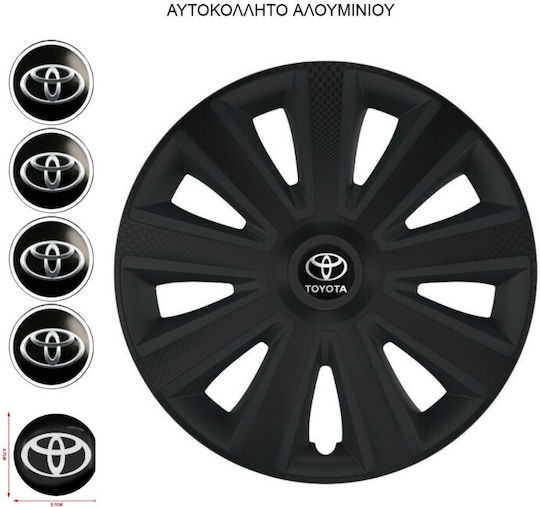 Versaco Car Hubcap Set Aviator Carbon with Toyota Emblem 15" 4pcs Black