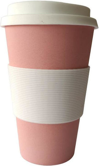 Cup Cană Bambus cu Capac Roz 450ml