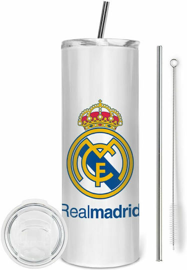 Koupakoupa Glass Thermos Stainless Steel BPA Free 600ml White with Mouthpiece and Straw