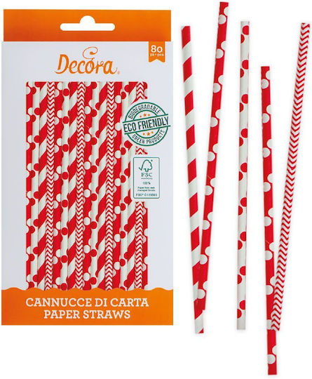 Decora Straws Paper Red 80pcs