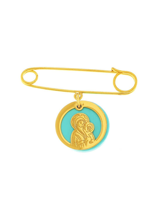 Q-Jewellery Child Safety Pin made of Gold 14K with Icon of the Virgin Mary