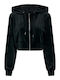 Only Women's Cropped Hooded Velvet Cardigan Black