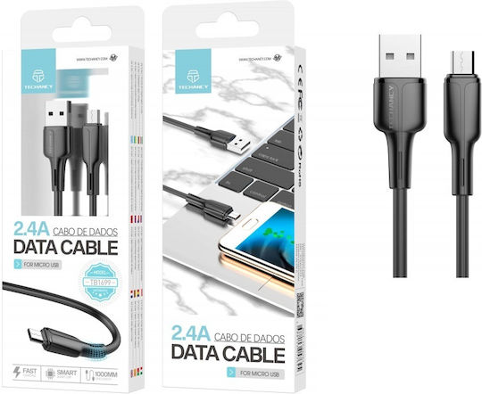 Techancy Regular USB 2.0 to micro USB Cable Μαύρο 1m (TF05764)