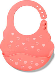 Babyono Waterproof Bib Silicone with Button & Pocket Coral for 6 m+