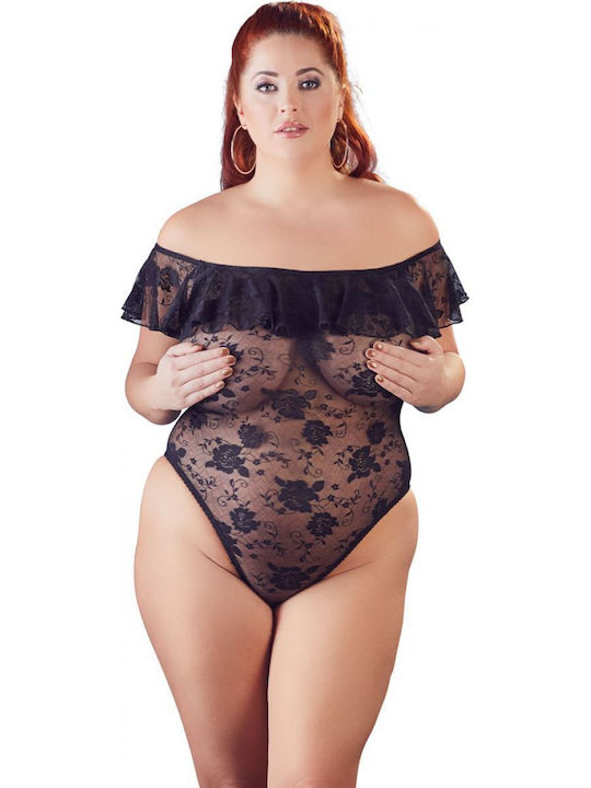 Plus Size Sexy Κορμάκι με Δαντέλα Μαύρο