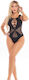 Pink Lipstick Lingerie Sexy Bodysuit Negru