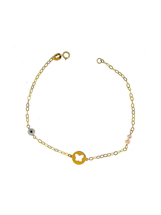 Paraxenies Kids Gold Chain Bracelet 9K with Evil Eye for Girl